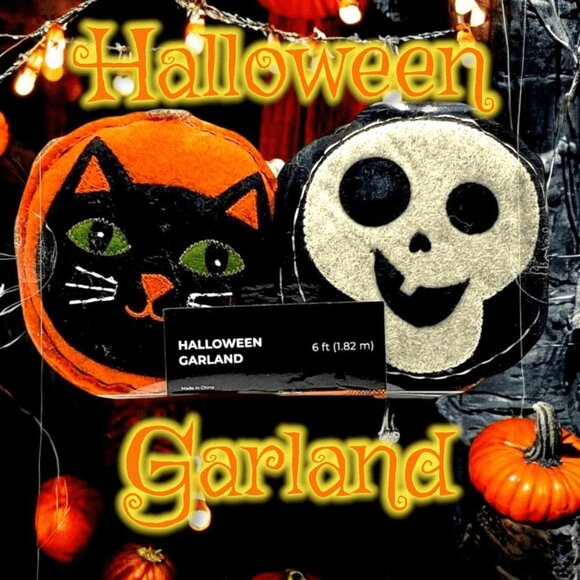 Black Cats Skulls Halloween Garland Mantal Banner Spider Ghost Pumpkin 6FT - Picture 1 of 9